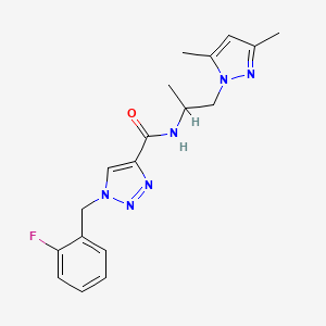molecular formula C18H21FN6O B6077689 N-[1-(3,5-dimethylpyrazol-1-yl)propan-2-yl]-1-[(2-fluorophenyl)methyl]triazole-4-carboxamide 