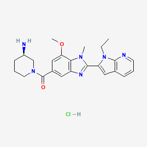molecular formula C24H29ClN6O2 B607773 (R)-(3-Aminopiperidin-1-yl)(2-(1-ethyl-1H-pyrrolo[2,3-b]pyridin-2-yl)-7-methoxy-1-methyl-1H-benzo[d]imidazol-5-yl)methanone hydrochloride CAS No. 1549811-53-1