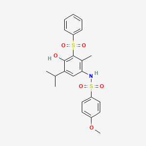 molecular formula C23H25NO6S2 B6077826 N-[3-(BENZENESULFONYL)-4-HYDROXY-2-METHYL-5-(PROPAN-2-YL)PHENYL]-4-METHOXYBENZENE-1-SULFONAMIDE 