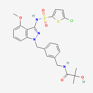 molecular formula C24H25ClN4O5S2 B607783 N-((3-((3-((5-Chloro-2-thienyl)sulfonylamino)-4-methoxy-indazol-1-yl)methyl)phenyl)methyl)-2-hydroxy-2-methyl-propanamide CAS No. 1240516-71-5