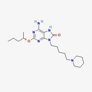 molecular formula C20H34N6O2 B607784 6-amino-2-[(2S)-pentan-2-yl]oxy-9-(5-piperidin-1-ylpentyl)-7H-purin-8-one CAS No. 1207629-49-9