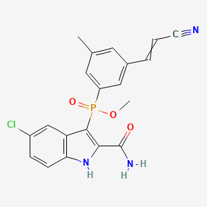 molecular formula C20H17ClN3O3P B607785 Phosphinic acid, [2-(aminocarbonyl)-5-chloro-1H-indol-3-yl][3-[(1E)-2-cyanoethenyl]-5-methylphenyl]-, methyl ester CAS No. 1097733-15-7