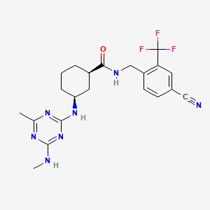 molecular formula C21H24F3N7O B607787 cis-N-((4-Cyano-2-(trifluoromethyl)phenyl)methyl)-3-((4-methyl-6-(methylamino)-1,3,5-triazin-2-yl)amino)cyclohexanecarboxamide CAS No. 1142090-23-0