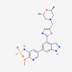 molecular formula C24H28N6O5S B607790 n-[5-[4-(5-{[(2r,6s)-2,6-Dimethyl-4-morpholinyl]methyl}-1,3-oxazol-2-yl)-1h-indazol-6-yl]-2-(methyloxy)-3-pyridinyl]methanesulfonamide CAS No. 1254036-66-2