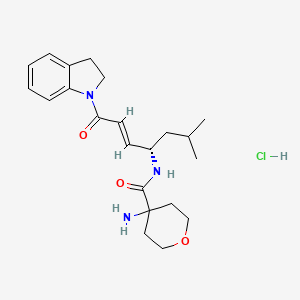 molecular formula C22H32ClN3O3 B607801 4-amino-N-[(1S,2E)-4-(2,3-dihydro-1H-indol-1-yl)-1-(2-methylpropyl)-4-oxo-2-buten-1-yl]tetrahydro-2H-pyran-4-carboxamide hydrochloride CAS No. 1613458-79-9