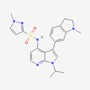 molecular formula C23H26N6O2S B607802 1-methyl-N-[3-(1-methyl-2,3-dihydroindol-6-yl)-1-propan-2-ylpyrrolo[2,3-b]pyridin-4-yl]pyrazole-3-sulfonamide CAS No. 1415925-18-6