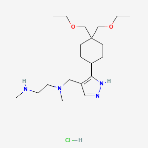 molecular formula C20H40Cl2N4O2 B607830 N'-[[3-[4,4-bis(ethoxymethyl)cyclohexyl]-1H-pyrazol-4-yl]methyl]-N,N'-dimethyl-ethane-1,2-diamine;dihydrochloride CAS No. 1628925-77-8