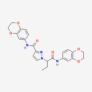 molecular formula C24H24N4O6 B6078324 N~3~-(2,3-DIHYDRO-1,4-BENZODIOXIN-6-YL)-1-{1-[(2,3-DIHYDRO-1,4-BENZODIOXIN-6-YLAMINO)CARBONYL]PROPYL}-1H-PYRAZOLE-3-CARBOXAMIDE 