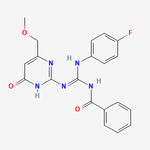 molecular formula C20H18FN5O3 B6078365 N''-BENZOYL-N-(4-FLUOROPHENYL)-N'-[6-(METHOXYMETHYL)-4-OXO-1,4-DIHYDRO-2-PYRIMIDINYL]GUANIDINE 