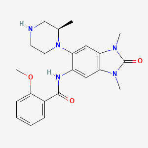 molecular formula C22H27N5O3 B607858 N-[1,3-Dimethyl-6-[(2r)-2-Methylpiperazin-1-Yl]-2-Oxidanylidene-Benzimidazol-5-Yl]-2-Methoxy-Benzamide CAS No. 1910124-24-1