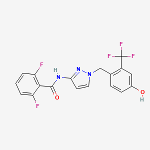 molecular formula C18H12F5N3O2 B607863 2,6-difluoro-N-[1-[[4-hydroxy-2-(trifluoromethyl)phenyl]methyl]pyrazol-3-yl]benzamide CAS No. 1253186-56-9