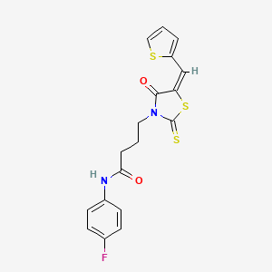 molecular formula C18H15FN2O2S3 B6078656 N-(4-FLUOROPHENYL)-4-[(5E)-4-OXO-5-(2-THIENYLMETHYLENE)-2-THIOXO-1,3-THIAZOLIDIN-3-YL]BUTANAMIDE 