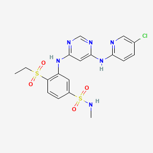 molecular formula C18H19ClN6O4S2 B607866 3-((6-((5-Chloropyridin-2-yl)amino)pyrimidin-4-yl)amino)-4-(ethylsulfonyl)-N-methylbenzenesulfonamide CAS No. 1316059-00-3