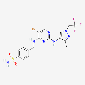 molecular formula C17H17BrF3N7O2S B607868 4-(((5-Bromo-2-((3-methyl-1-(2,2,2-trifluoroethyl)-1H-pyrazol-4-yl)amino)pyrimidin-4-yl)amino)methyl)benzenesulfonamide CAS No. 2361659-62-1
