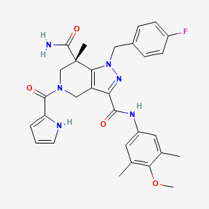 molecular formula C30H31FN6O4 B607869 (7S)-1-[(4-fluorophenyl)methyl]-3-N-(4-methoxy-3,5-dimethylphenyl)-7-methyl-5-(1H-pyrrole-2-carbonyl)-4,6-dihydropyrazolo[4,3-c]pyridine-3,7-dicarboxamide CAS No. 1816331-66-4
