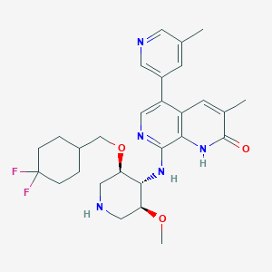 molecular formula C28H35F2N5O3 B607871 8-(((3r,4r,5s)-3-((4,4-Difluorocyclohexyl)methoxy)-5-Methoxypiperidin-4-Yl)amino)-3-Methyl-5-(5-Methylpyridin-3-Yl)-1,7-Naphthyridin-2(1h)-One CAS No. 1997369-78-4