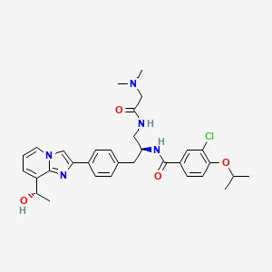 molecular formula C32H38ClN5O4 B607873 3-Chloro-N-((S)-1-(2-(dimethylamino)acetamido)-3-(4-(8-((S)-1-hydroxyethyl)imidazo[1,2-a]pyridin-2-yl)phenyl)propan-2-yl)-4-isopropoxybenzamide CAS No. 1088965-37-0