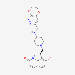 molecular formula C24H26FN5O3 B607877 (1r)-1-[(4-{[(6,7-Dihydro[1,4]dioxino[2,3-C]pyridazin-3-Yl)methyl]amino}piperidin-1-Yl)methyl]-9-Fluoro-1,2-Dihydro-4h-Pyrrolo[3,2,1-Ij]quinolin-4-One CAS No. 944406-54-6