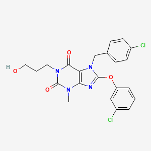 8-(3-Chloranylphenoxy)-7-[(4-chlorophenyl)methyl]-3-methyl-1-(3-oxidanylpropyl)purine-2,6-dione
