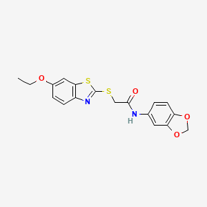 molecular formula C18H16N2O4S2 B6079309 N-(2H-1,3-BENZODIOXOL-5-YL)-2-[(6-ETHOXY-1,3-BENZOTHIAZOL-2-YL)SULFANYL]ACETAMIDE 