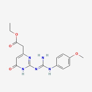 molecular formula C16H19N5O4 B6079350 ethyl {6-hydroxy-2-[N'-(4-methoxyphenyl)carbamimidamido]pyrimidin-4-yl}acetate 