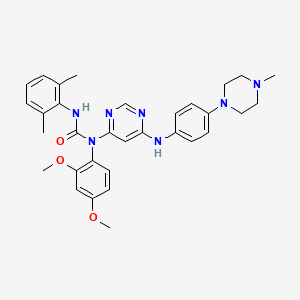 molecular formula C32H37N7O3 B607947 1-(2,4-二甲氧基苯基)-3-(2,6-二甲基苯基)-1-[6-[4-(4-甲基哌嗪-1-基)苯胺基]嘧啶-4-基]脲 CAS No. 1456858-58-4