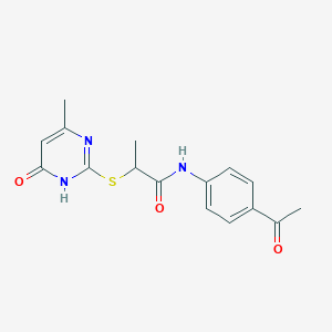 molecular formula C16H17N3O3S B6079552 N-(4-acetylphenyl)-2-[(4-methyl-6-oxo-1,6-dihydropyrimidin-2-yl)sulfanyl]propanamide 