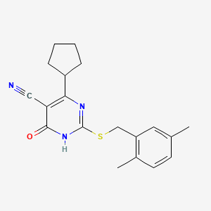 molecular formula C19H21N3OS B607960 4-Cyclopentyl-2-((2,5-dimethylbenzyl)thio)-6-oxo-1,6-dihydropyrimidine-5-carbonitrile CAS No. 1383539-73-8