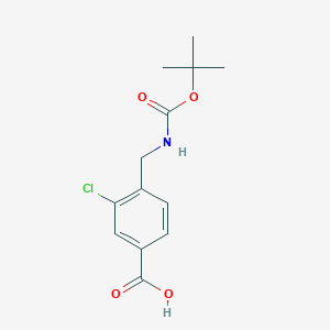 molecular formula C13H16ClNO4 B060799 4-(((tert-Butoxycarbonyl)amino)methyl)-3-chlorobenzoic acid CAS No. 165528-69-8