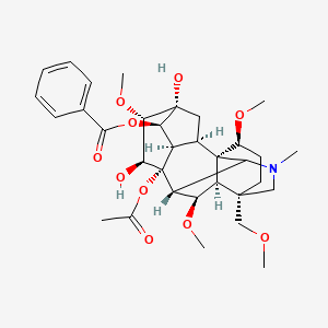 molecular formula C33H45NO10 B608023 [(2R,3R,5R,6S,7S,8R,13S,16S,17R,18R)-8-acetyloxy-5,7-dihydroxy-6,16,18-trimethoxy-13-(methoxymethyl)-11-methyl-11-azahexacyclo[7.7.2.12,5.01,10.03,8.013,17]nonadecan-4-yl] benzoate CAS No. 6900-87-4