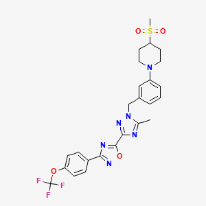 molecular formula C25H25F3N6O4S B608030 5-(5-methyl-1-(3-(4-(methylsulfonyl)piperidin-1-yl)benzyl)-1H-1,2,4-triazol-3-yl)-3-(4-(trifluoromethoxy)phenyl)-1,2,4-oxadiazole CAS No. 1570496-34-2