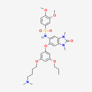 molecular formula C32H42N4O8S B608034 N-(6-{3-[4-(Dimethylamino)butoxy]-5-Propoxyphenoxy}-1,3-Dimethyl-2-Oxo-2,3-Dihydro-1h-Benzimidazol-5-Yl)-3,4-Dimethoxybenzenesulfonamide CAS No. 1800477-30-8