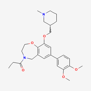 molecular formula C27H36N2O5 B608045 1-[7-(3,4-Dimethoxyphenyl)-9-[[(3S)-1-methylpiperidin-3-yl]methoxy]-2,3,4,5-tetrahydro-1,4-benzoxazepin-4-yl]propan-1-one CAS No. 1640282-31-0