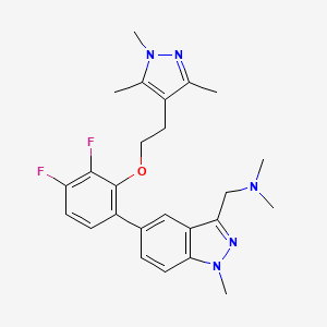 molecular formula C20H27N3O4S B608084 1-[5-[3,4-bis(fluoranyl)-2-[2-(1,3,5-trimethylpyrazol-4-yl)ethoxy]phenyl]-1-methyl-indazol-3-yl]-~{N},~{N}-dimethyl-methanamine CAS No. 2059148-82-0