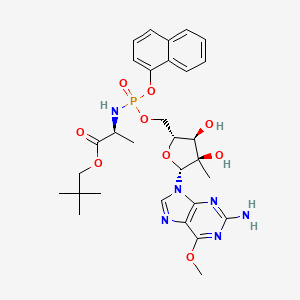 molecular formula C30H39N6O9P B608112 2,2-dimethylpropyl (2S)-2-[[[(2R,3R,4R,5R)-5-(2-amino-6-methoxy-purin-9-yl)-3,4-dihydroxy-4-methyl-tetrahydrofuran-2-yl]methoxy-(1-naphthyloxy)phosphoryl]amino]propanoate CAS No. 1234490-83-5
