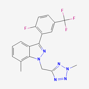 molecular formula C18H14F4N6 B608114 3-[2-Fluoro-5-(trifluoromethyl)phenyl]-7-methyl-1-[(2-methyl-2H-tetrazol-5-yl)methyl]-1H-indazole CAS No. 1585214-21-6