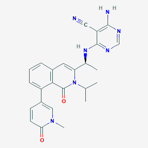 molecular formula C25H25N7O2 B608120 (S)-4-Amino-6-((1-(2-isopropyl-8-(1-methyl-6-oxo-1,6-dihydropyridin-3-yl)-1-oxo-1,2-dihydroisoquinolin-3-yl)ethyl)amino)pyrimidine-5-carbonitrile CAS No. 1425043-73-7