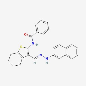 molecular formula C26H23N3OS B6081616 N-{3-[2-(2-naphthyl)carbohydrazonoyl]-4,5,6,7-tetrahydro-1-benzothien-2-yl}benzamide 