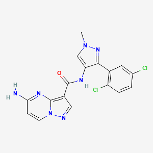 molecular formula C17H13Cl2N7O B608164 Pyrazolo[1,5-a]pyrimidine-3-carboxamide, 5-amino-N-[3-(2,5-dichlorophenyl)-1-methyl-1H-pyrazol-4-yl]- 
