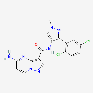 molecular formula C17H13Cl2N7O B608164 Pyrazolo[1,5-a]pyrimidine-3-carboxamide, 5-amino-N-[3-(2,5-dichlorophenyl)-1-methyl-1H-pyrazol-4-yl]- CAS No. 1224942-06-6