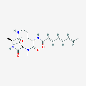 molecular formula C22H34N4O4 B608171 (2E,4E,6E)-N-[(3S,6S,9S)-3,7-dimethyl-2,5,8-trioxo-6-propan-2-yl-1,4,7-triazacyclododec-9-yl]octa-2,4,6-trienamide CAS No. 1198588-57-6