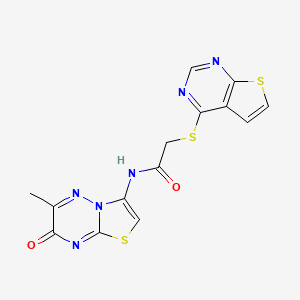 molecular formula C14H10N6O2S3 B6081712 N-(6-methyl-7-oxo-7H-[1,3]thiazolo[3,2-b][1,2,4]triazin-3-yl)-2-(thieno[2,3-d]pyrimidin-4-ylsulfanyl)acetamide 