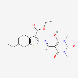 molecular formula C20H25N3O5S B6081951 ETHYL 2-({[1,3-DIMETHYL-2,4,6-TRIOXOTETRAHYDRO-5(2H)-PYRIMIDINYLIDEN]METHYL}AMINO)-6-ETHYL-4,5,6,7-TETRAHYDRO-1-BENZOTHIOPHENE-3-CARBOXYLATE 