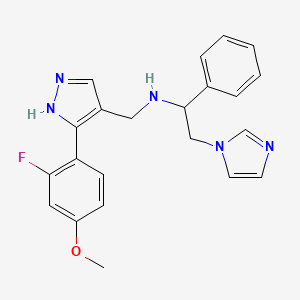 molecular formula C22H22FN5O B6081994 N-[[5-(2-fluoro-4-methoxyphenyl)-1H-pyrazol-4-yl]methyl]-2-imidazol-1-yl-1-phenylethanamine 
