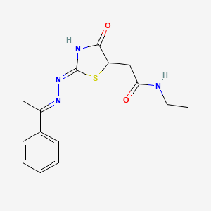 molecular formula C15H18N4O2S B6082222 N-ethyl-2-[(2Z)-4-oxo-2-[(E)-1-phenylethylidenehydrazinylidene]-1,3-thiazolidin-5-yl]acetamide 