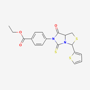 molecular formula C18H16N2O3S3 B6082508 ethyl 4-(7-oxo-5-sulfanylidene-3-thiophen-2-yl-3,7a-dihydro-1H-imidazo[1,5-c][1,3]thiazol-6-yl)benzoate 