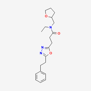 molecular formula C20H27N3O3 B6082554 N-ethyl-3-[5-(2-phenylethyl)-1,3,4-oxadiazol-2-yl]-N-(tetrahydro-2-furanylmethyl)propanamide 