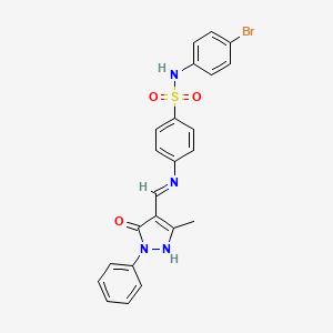 molecular formula C23H19BrN4O3S B6082680 N-(4-bromophenyl)-4-{[(3-methyl-5-oxo-1-phenyl-1,5-dihydro-4H-pyrazol-4-ylidene)methyl]amino}benzenesulfonamide 