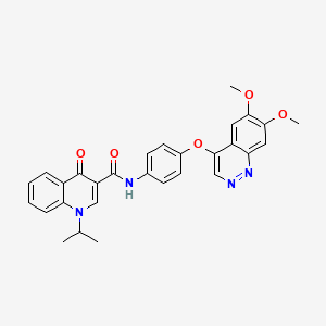 molecular formula C29H26N4O5 B608293 N-[4-(6,7-dimethoxycinnolin-4-yl)oxyphenyl]-4-oxo-1-propan-2-ylquinoline-3-carboxamide CAS No. 1355228-38-4