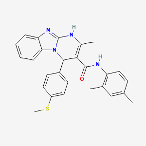 molecular formula C27H26N4OS B6083499 N~3~-(2,4-DIMETHYLPHENYL)-2-METHYL-4-[4-(METHYLSULFANYL)PHENYL]-1,4-DIHYDROPYRIMIDO[1,2-A][1,3]BENZIMIDAZOLE-3-CARBOXAMIDE 